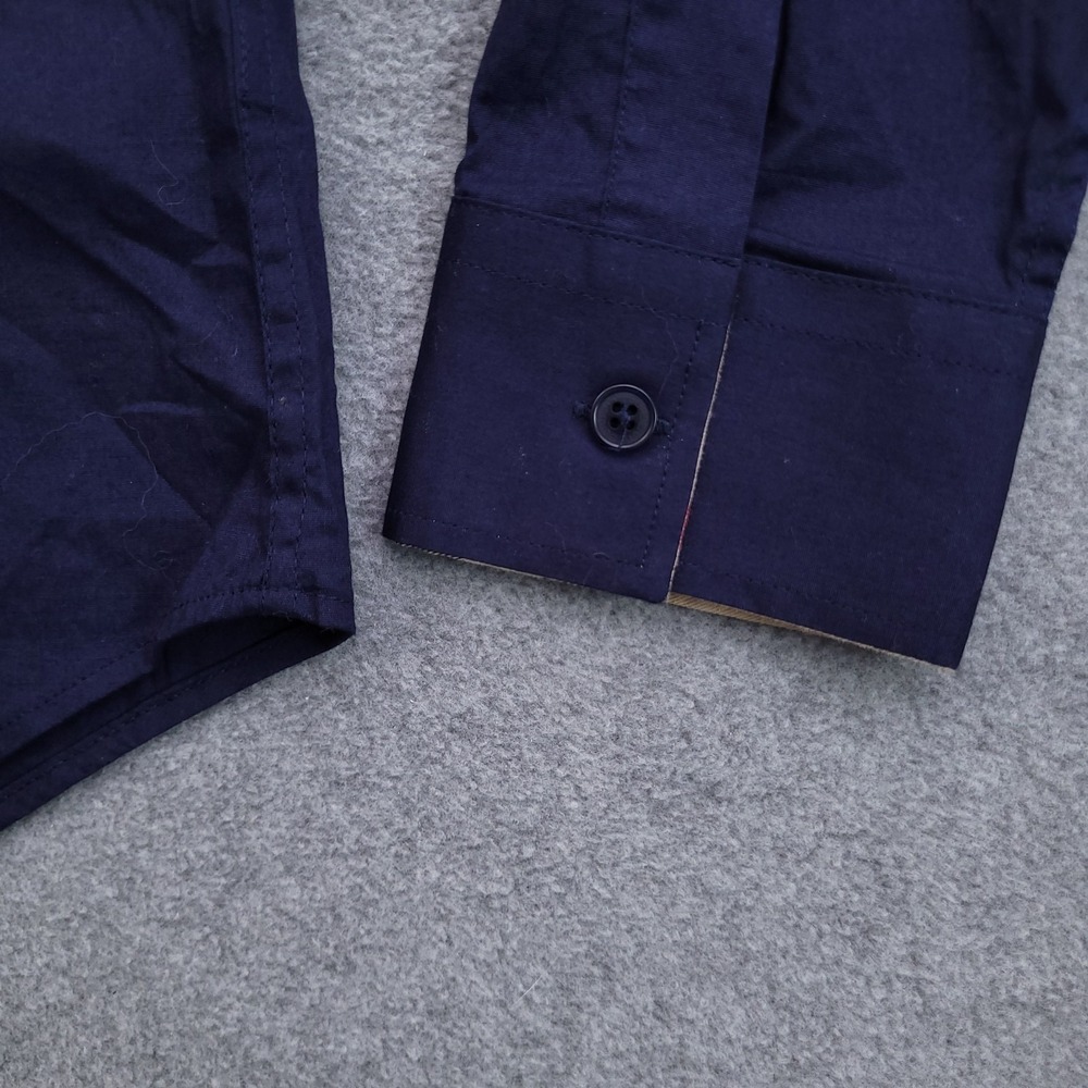 Burberry Button Up Shirt Mens Large Navy Blue Nova Check Flip Cuff Slim Fit - Picture 5 of 11